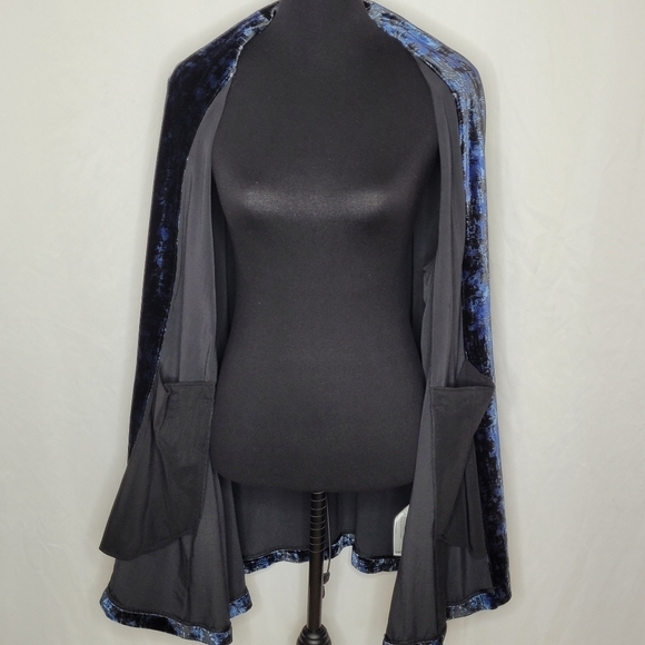 Eileen Fisher Midnight Blue Black Velvet Open Front Shawl Collar Jacket - Sz XL - Picture 10 of 13